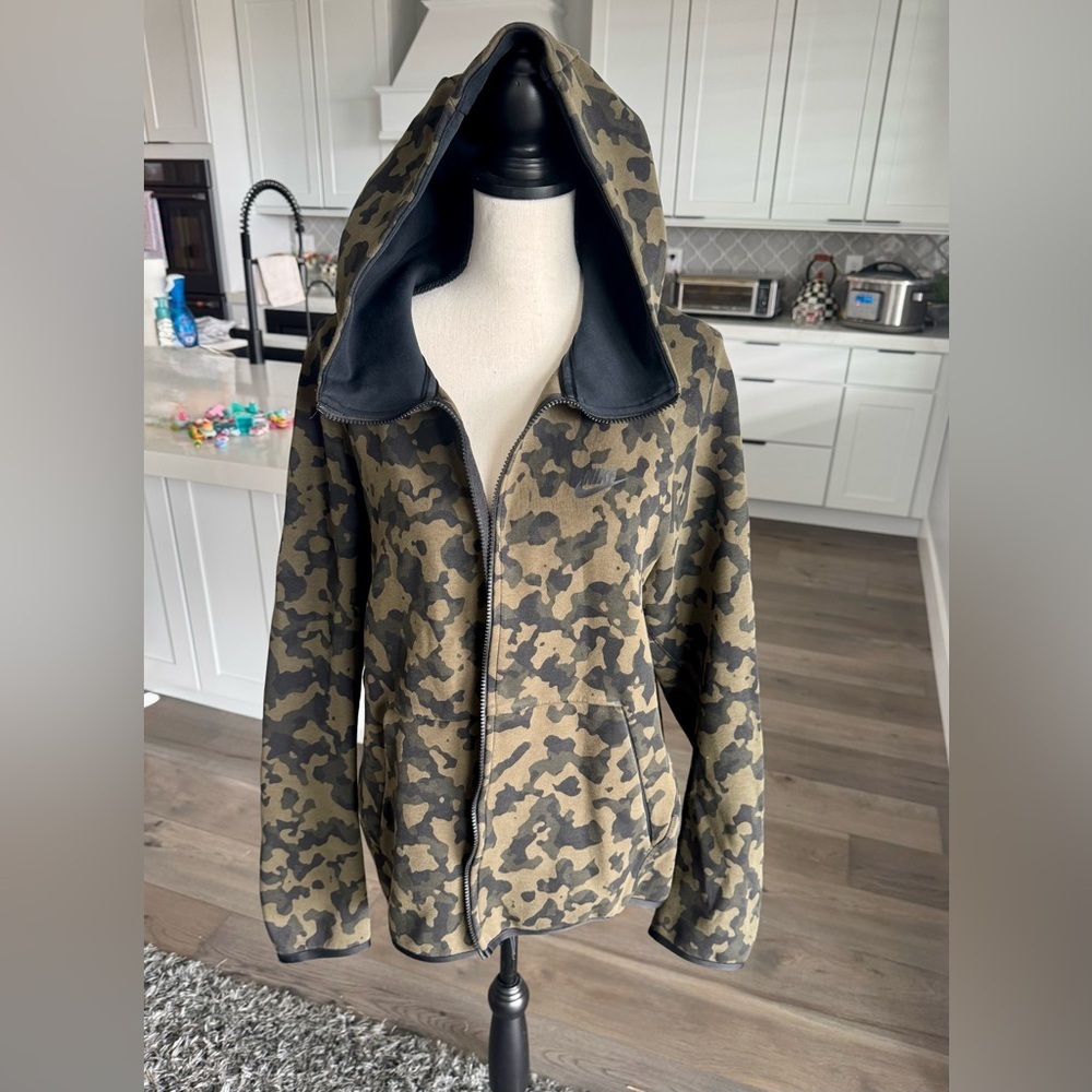 Nike Camo Full Zip Hoodie XL Olive Green Black - Picture 4 of 8